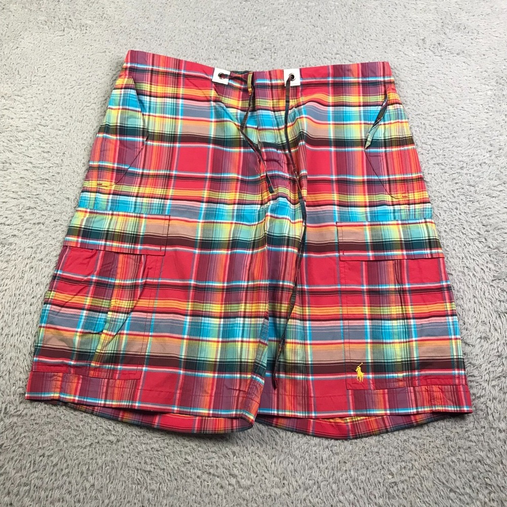 Polo Ralph Lauren Swim Trunks Mens S Colorful Plaid 9" Board Shorts